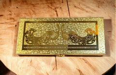 Premium Decorative Designer Mdf Golden Gifting Cash Box, Shagun Box, Jewellery Box, Money Box, Gaddi Box 20x8.5x4cm, Pattern - Embossed Peacock