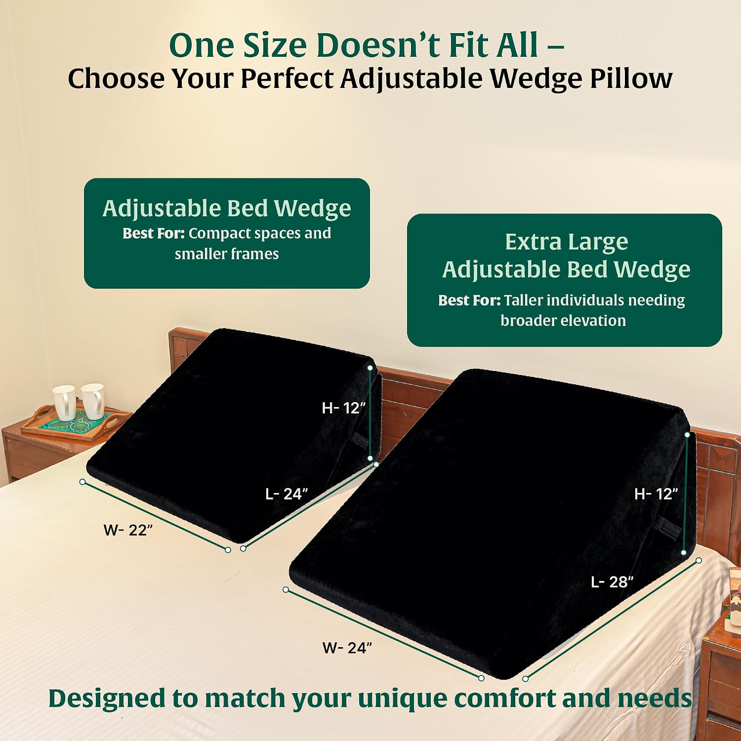 Orthopedic Memory Foam Pillow, Extra Large Adjustable Bed Wedge Pillow, Black | For Back Support, Pregnancy, Sleeping, Acid Reflux, Leg Support & Elevation, Reading With Removable Cover