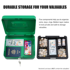 Large Cash Box With Combination Lock Safe Metal Money Box With Money Tray For Security Lock Box 9.84"X 7.87"X 3.54" Colour - Green