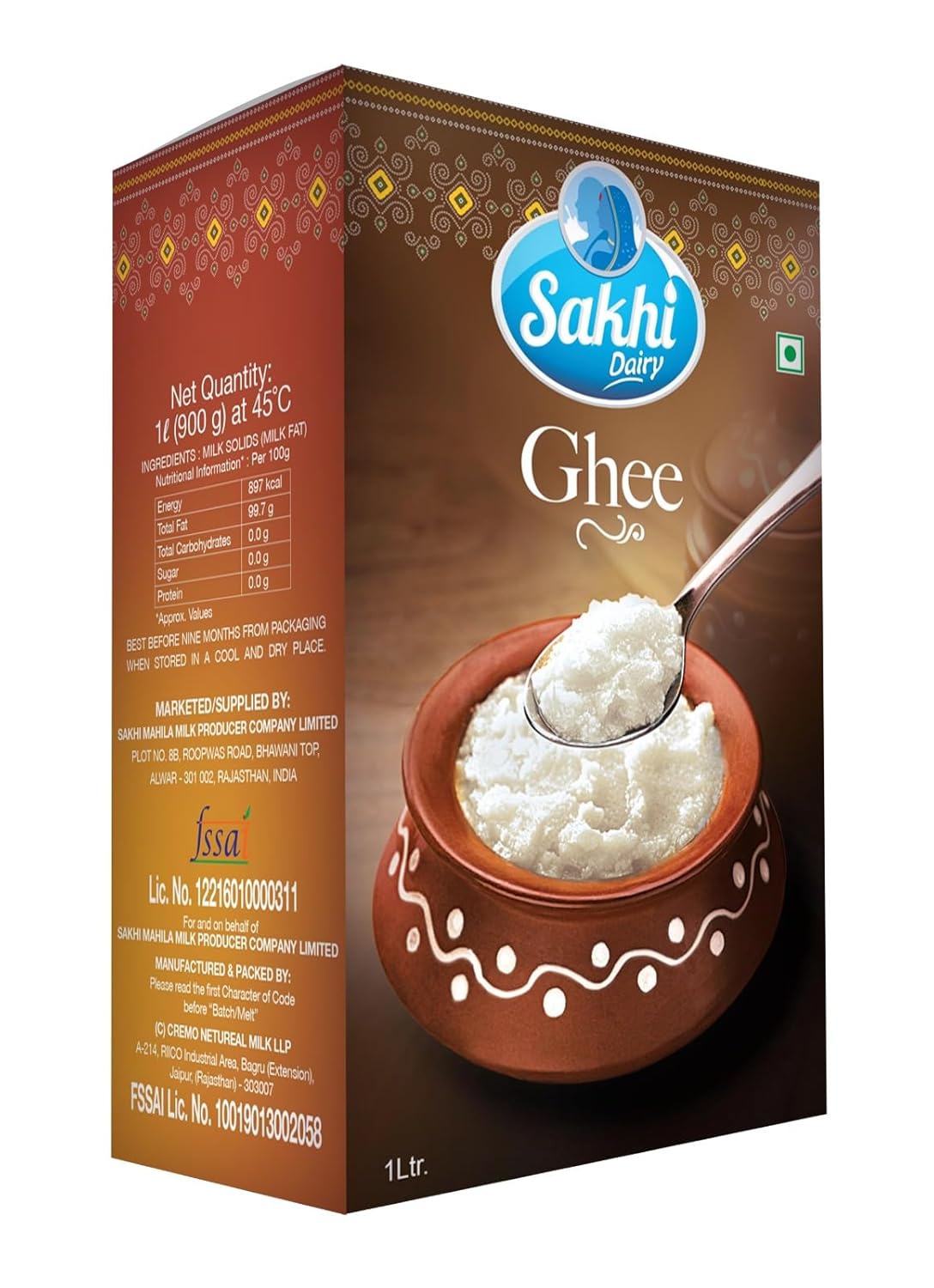 100% Natural Desi Danedar Ghee By Sakhi Dairy | Rich In Vitamins A, E Healthy Desi Ghee Good For Chapatis & Parathas | (1 Litr) 33.8 Ounce | Box Pack