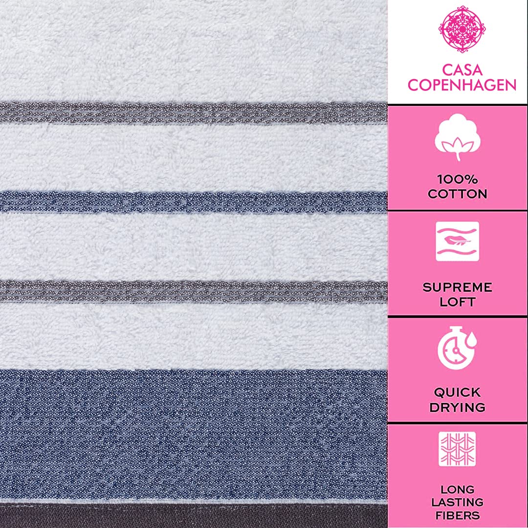 Casa Copenhagen Egyptian Design 2 Bath + 2 Hand & 2 Face Towels 1800 Gsm | He & She Super Soft Collection 100% Cotton 6 Piece Towel Set - Dark Grey & Blue