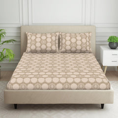 Double Bedsheet For Queen Size 2 Matching Pillow Cover - 88 X 100 Inches, Beige | Durable & Long Lasting Wrinkle Resistant Fabric - Skin Safe & Super Soft