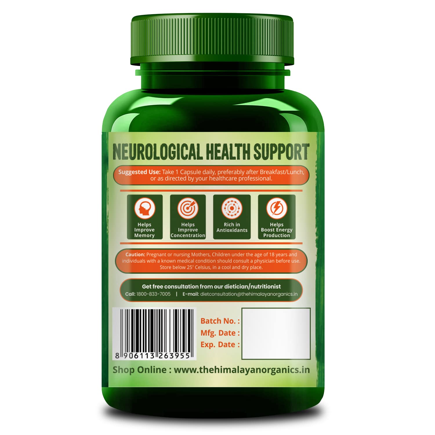 Himalayan Organics Plant - Based Vitamin B1 , Rich In Antioxidants , Supports Memory And Energy | 120 Capsules , 200gm 0.4lbs