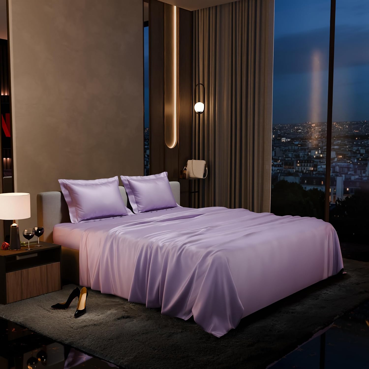 Double Bedsheet With 2 Pillow Covers - 90 X 100 Inches, Lilac | Ultra Satin Premium Bedding Set | Gift For Couples, Wedding, Anniversary, Date Night