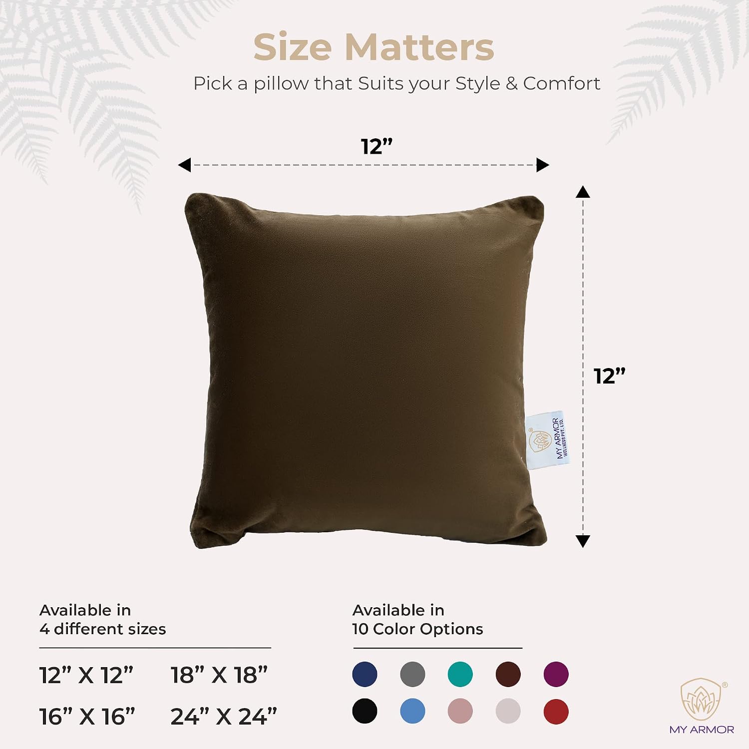 Microfiber Square Pillow, Cushion For Sofa, Car & Decoration, Brown, Size - 12 X 12 Inch | Throw Pillow, Back & Neck Support, Hypoallergenic, Washable, Brown Velvet Cover - Pack Of 5