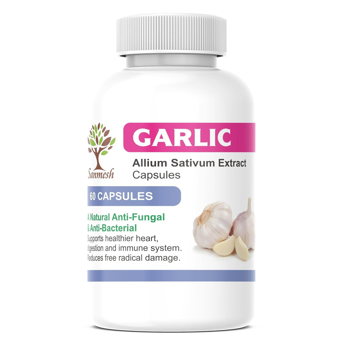 Sanmesh Ayurvedic Garlic (Lahsun) Extract, Natural Anti - Fungal & Anti - Bacterial, Helps To Regulate Cholestero & Health Support, Immune Support For Men & Women 500mg | 60 Capsules 100gm 0.2lbs