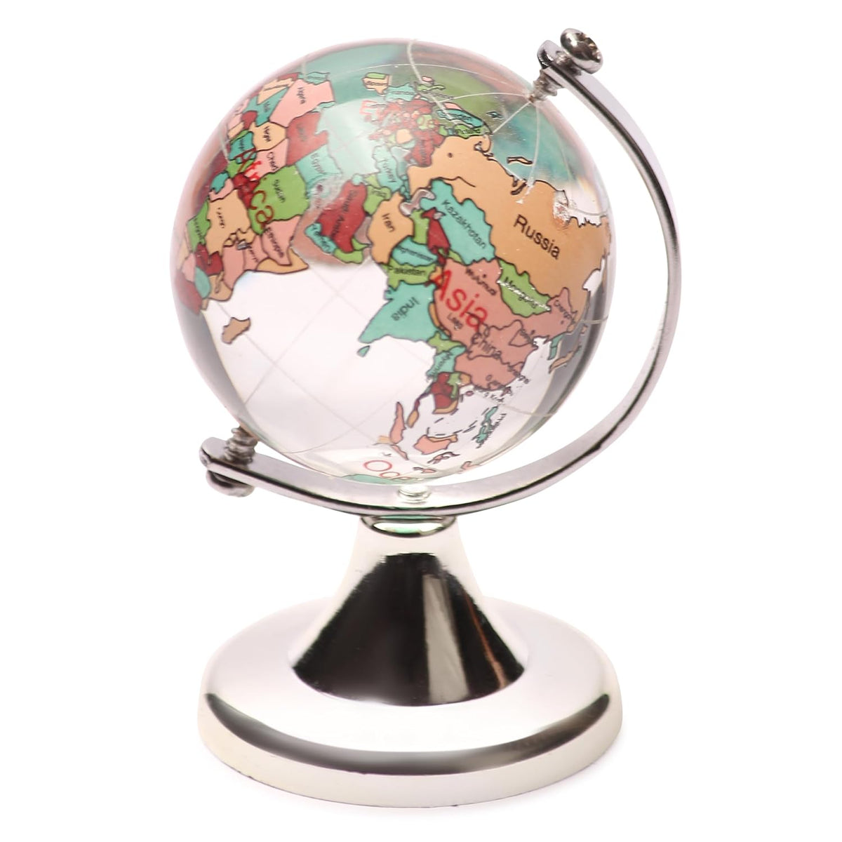 Crystal Globe With Silver Stand For Positive Energy, Vastu Remedy & Prosperity For Office Home Study Table Ornament, For Kids, Students & Adult (Silver, Medium) Pack Of 1