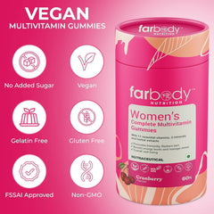 Farbody Women's Multivitamin Gummies With Iron, Zinc, Magnesium, Vitamins A, C, D3, E, B6, B12, Biotin For Immunity, Radiant Skin, Boost Energy | 60 Gummies , 300gm 0.66lbs