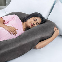 Pregnancy Pillow, U Shaped Pillow, For Pregnant Women, Charcoal Grey | Maternity Pillow For Pregnant Mothers | Velvet Cover, Full Body Support For Better Sleep, Pillow For Back Support