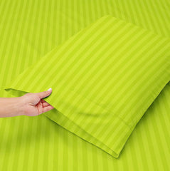 Double Bedsheets King Size With 2 Pillow Covers - Size-78 X72+10 Inches, Green | All Around Elastic 220 TC Super Soft Striped Pattern Breathable