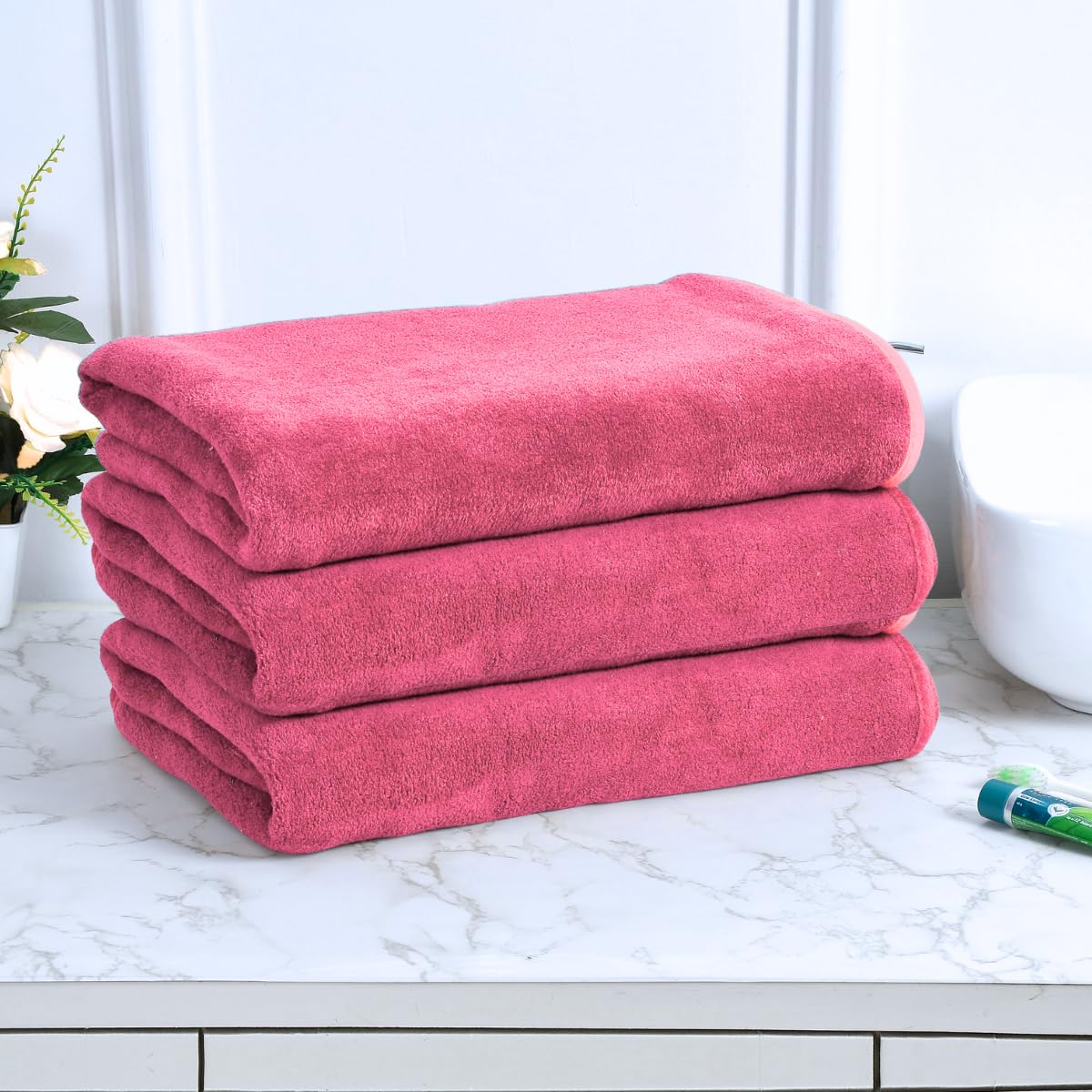 Black Gold The Finer Touch Premium Microfiber Bath Towels 1200 Gsm | Lightweight Ultra-Soft Fade Resistant (Pink) - 3 Pcs