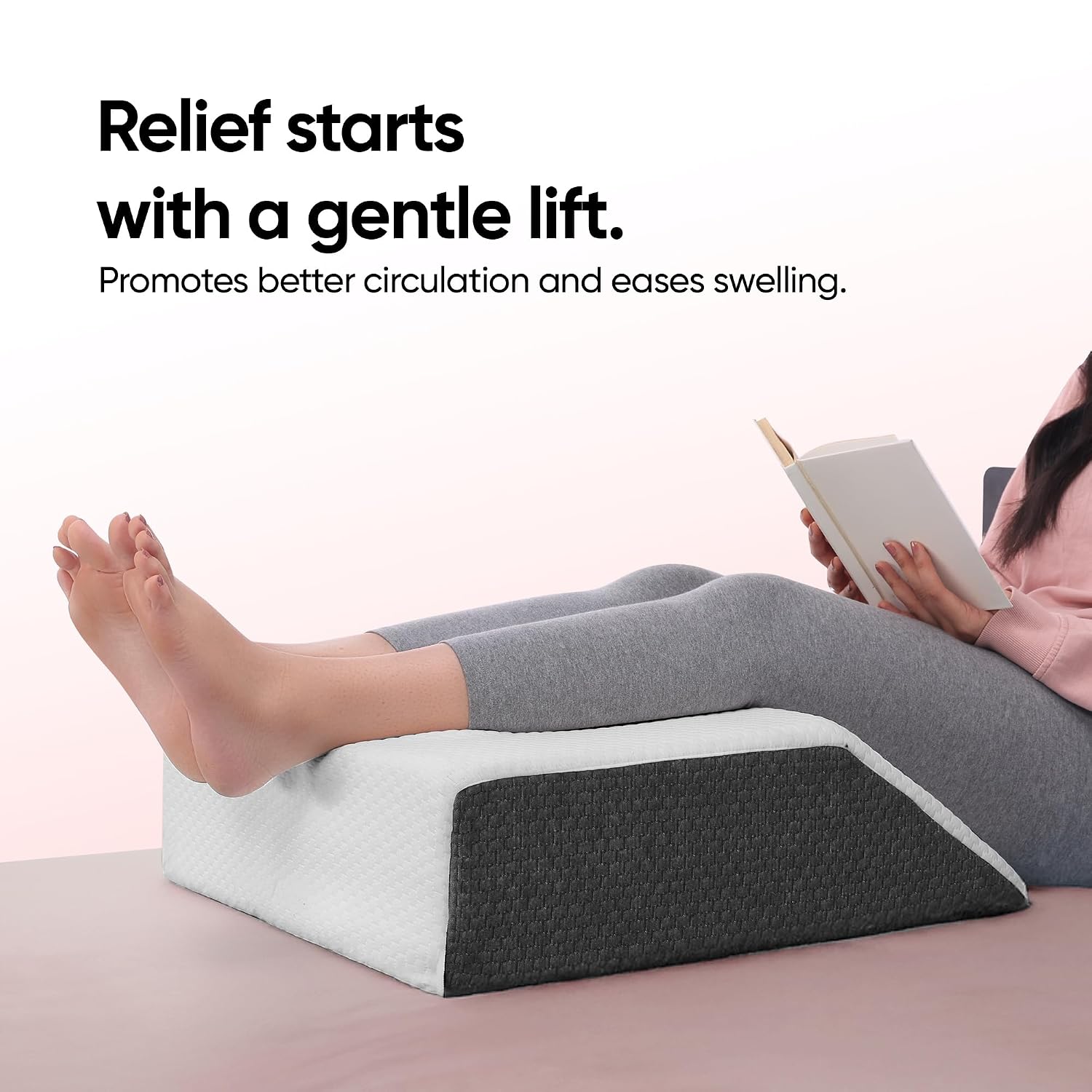 Leg Elevation Wedge Pillow, For Edema, Varicose Veins, Fracture, White & Grey | High Resilience Foam Leg Wedge Cushion For Leg, Knee & Thigh Support | Back Pain & Swelling Relief