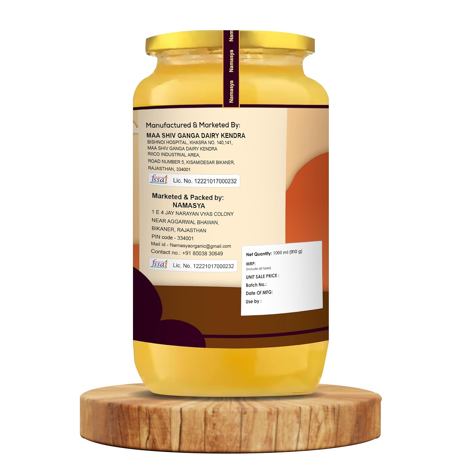 Pure Premium A2 Bilona Desi Cow Ghee By Namasya Organics | Rich In Nutrients Flavor Healthy Desi Ghee Perfect For Laddus | (1 Litr) 33.8 Ounce | Jar Pack