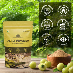 Saptamveda Amla Indian Gooseberry Powder Drinking, Eating, Hair Nourishment, Repair Damage Hair & Skin Care | 150gm 0.3lbs Each Pack Of 2