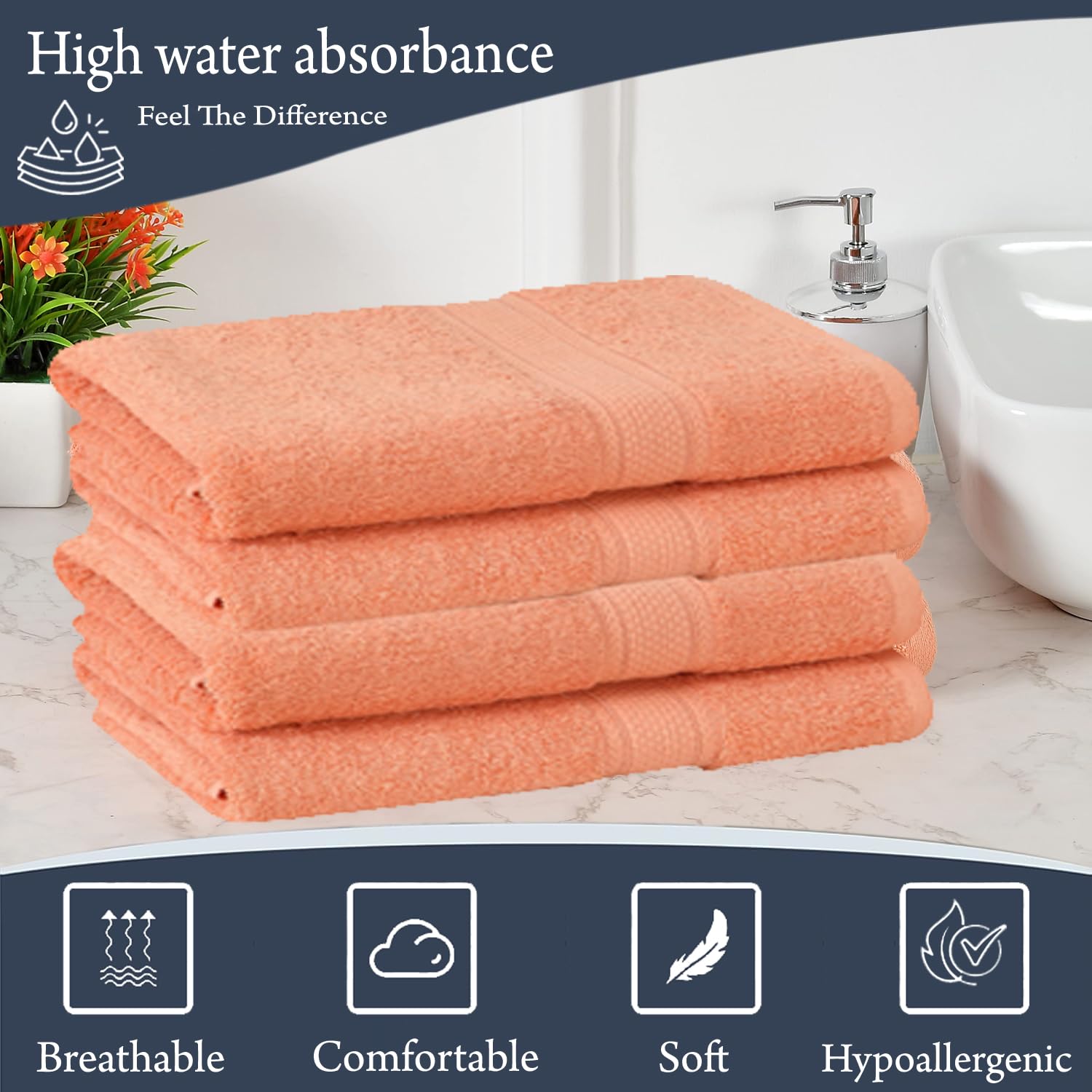 Fresh From Loom Luxury Edition Egyptian 100% Pure Cotton Bath Towel 2400 Gsm | High Water Heavy Soft Dual Stitched Bath Towel (Salmon) - 4 Pcs