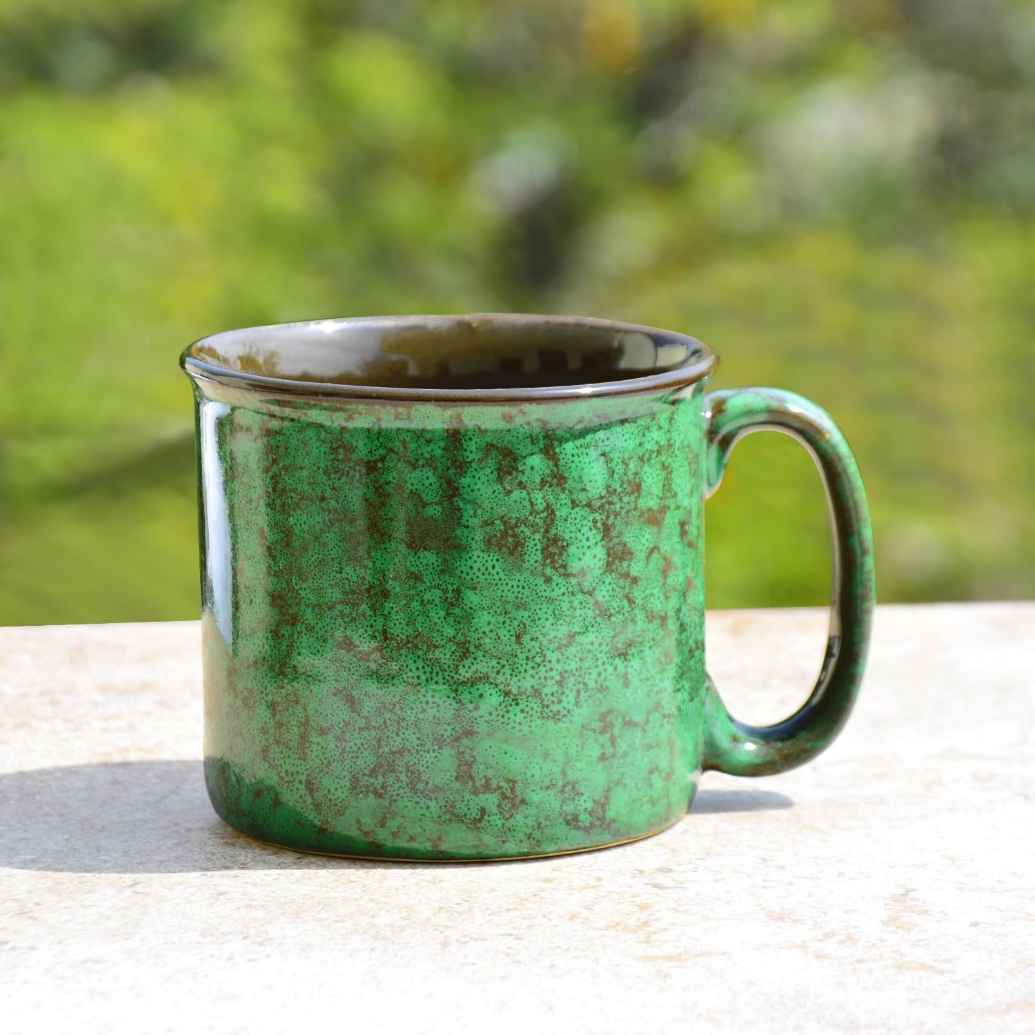 Studio Pottery Ceramic Maggi Bowl Or Mug With Handle 550ml, Emerald Green | Jumbo Ceramic Coffee & Tea Mug - Cereal Bowl | Big Milk Mug - Large Beer Mug - Gift For Him