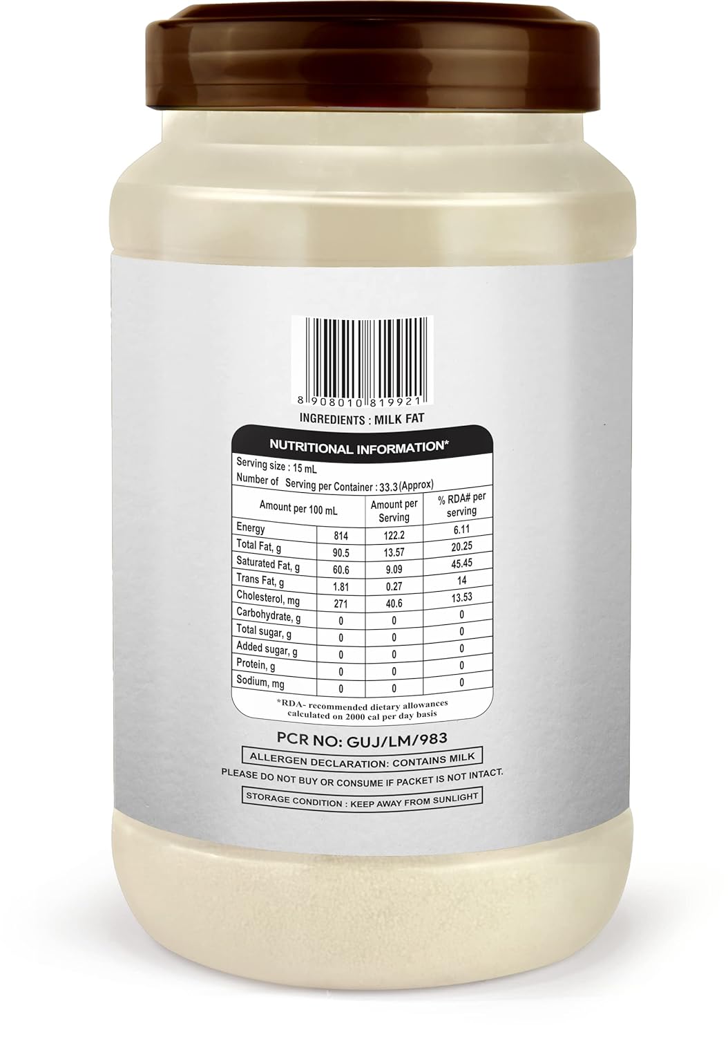 Pure Natural Gold Desi Ghee By Vastu | High I Protein Fiber Healthy Nutrients Desi Cow Ghee Good For Brain Health | (500ml) 16.9 Ounce | | Jar Pack