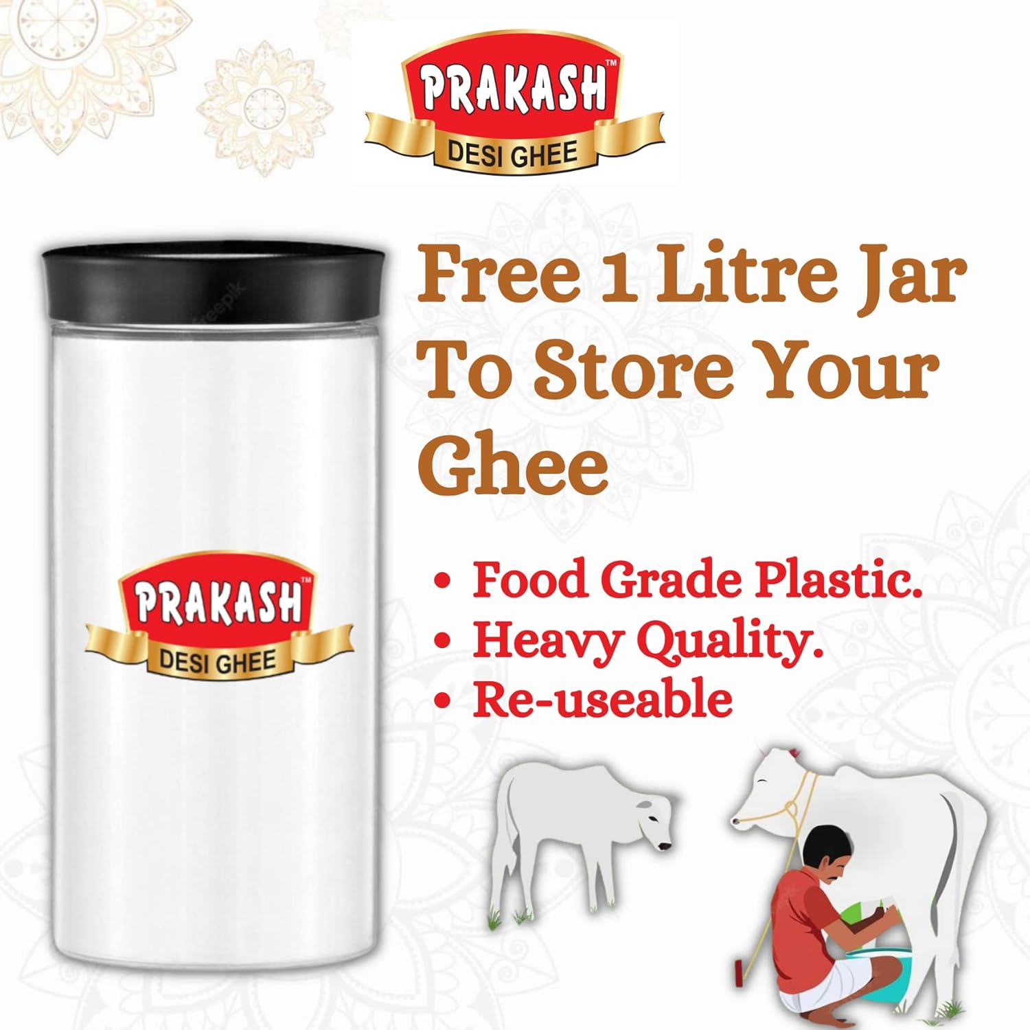 100% Pure & Fresh Desi Ghee By Prakash Dairy | Traditionally Hand Churned Vedic Bilona Method Desi Ghee For Brain Function | (250ml) 8.4 Ounce | Pouch Pack