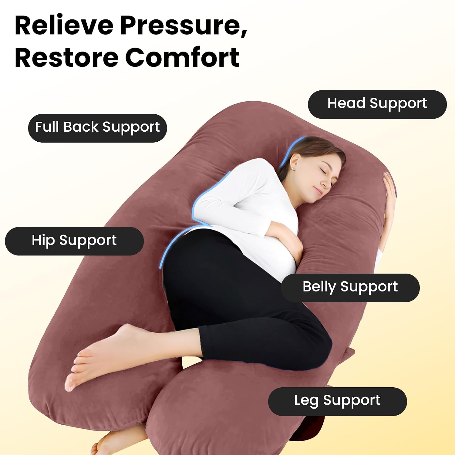 U Shape Full Body Pillow, Pregnancy Pillows For Sleeping, Adjustable, Peach Color | Maternity Pillows For Back, Hips, Legs, Belly | For Pregnant Women With Removable, Washable Velvet Cover
