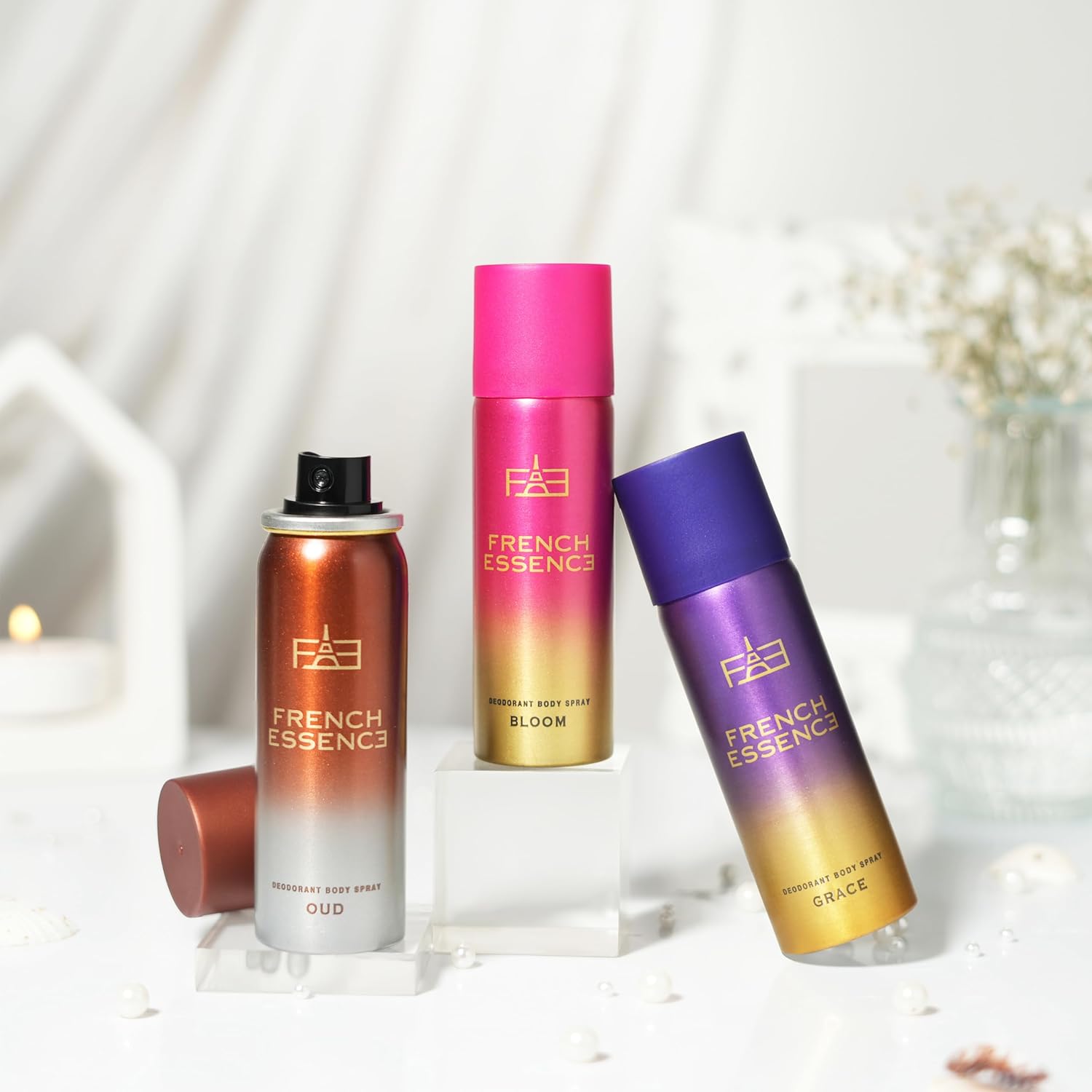 French Essence Deodorant Spray Perfume/deodorant For Women/Women Deo/ Body Spray Long Lasting Fragrance, Fresh Scent Deo,  Pack Of 3 X 50ml, 1.7 Fl.oz. Each Bloom, Oud And Aura