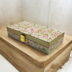 Classic Design Gold Plated Mgi Floral Decorative Box, Wedding Fancy Shagun Cash Box, Jewellery Box, Money Box, Gaddi Box, Colour - Green, Style - Traditional