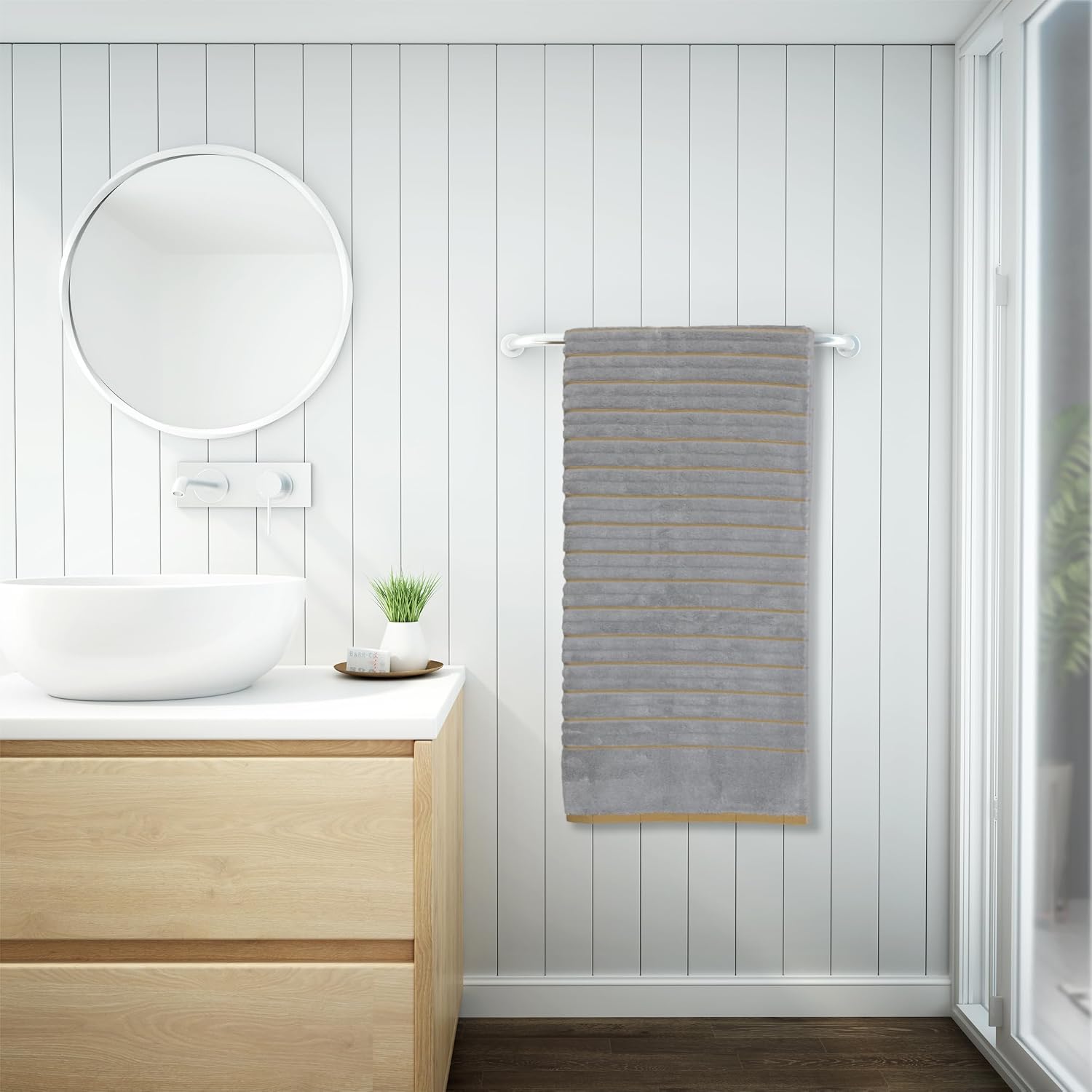 Spaces 100% Cotton Bath Towel 575 Gsm | Ribbed Texture High Absorbency High Loft Cotton Bath Towels (Silver)