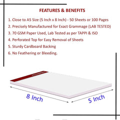 A5 Size, Unruled Notepads For Writing, 50 Sheets Per Pad, Plain Blank Paper (White) Pack Of 3