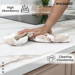 Encasa Xo Kitchen Cooking Cloth 340 Gsm | Cotton Hand Towel For Drying Dishes Highly Absorbent Cleaning & Quick Drying Of Plates | Buffalo Beige Checks (Set Of 4)