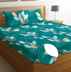 Elastic Fitted Double Bedsheets With 2 King Size Pillow Covers - 72x78+10 Inches, Dark Green | Double Bed With All Around Elastic 180 Thread Count Super Soft