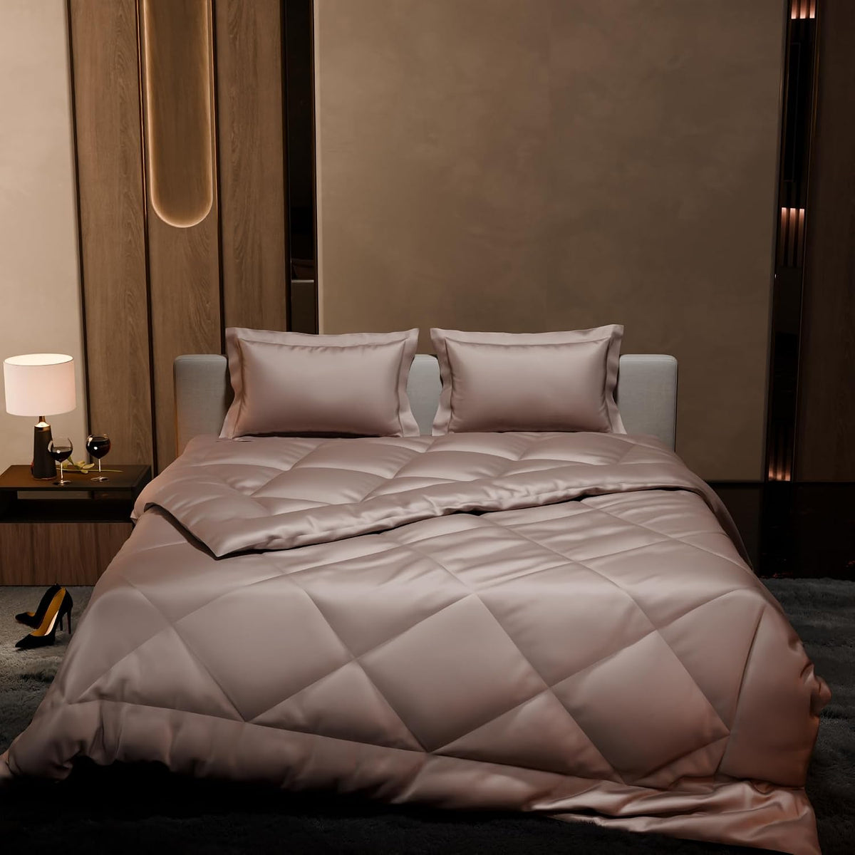 Comforter Set With Double Bedsheet & Pillow Covers - 90 X 100 Inches, Champagne | Complete Bedding Set, Ideal Gifts For Couples, Bedroom Home Furnishing, Date Night