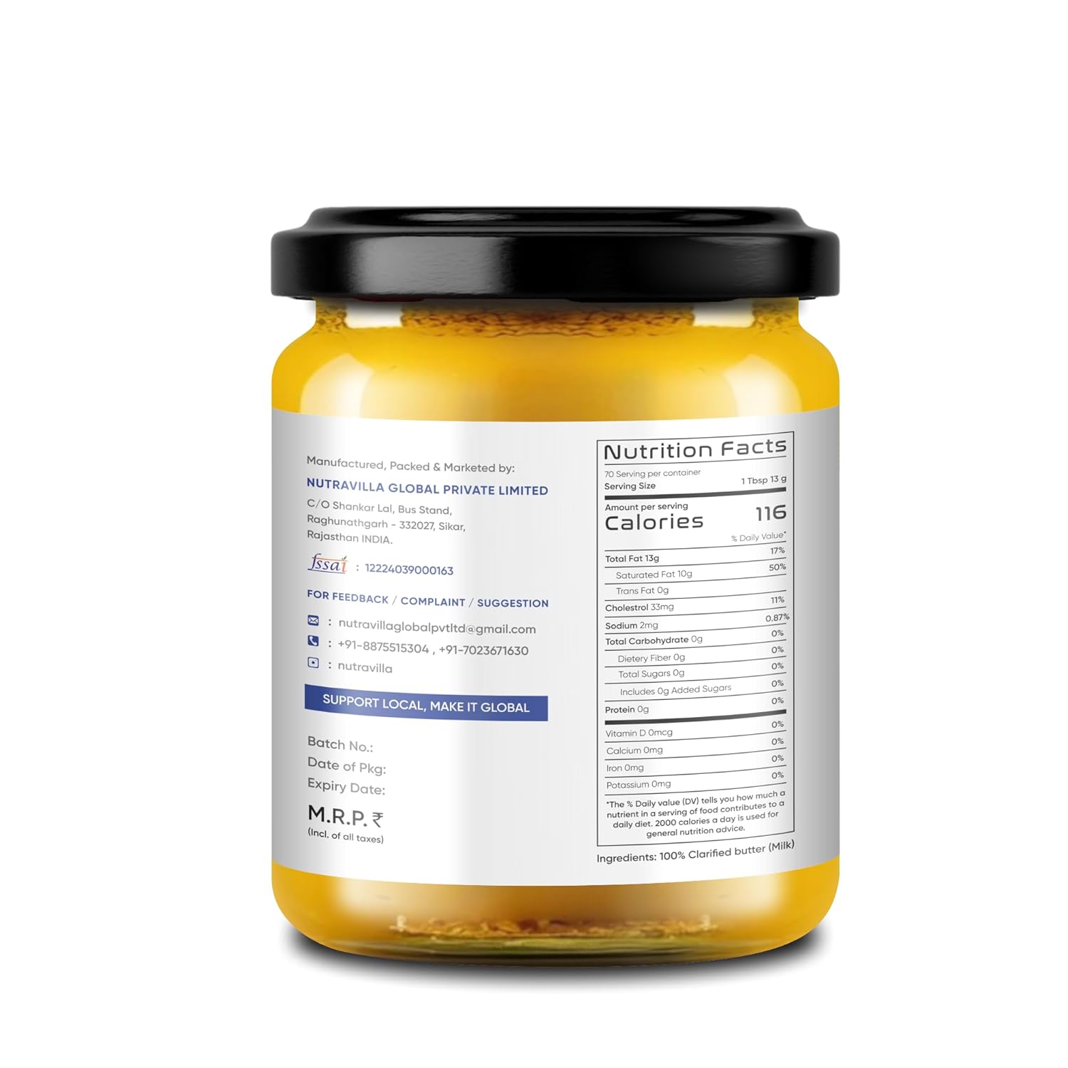 Organic A2 Gir Bilona Cow Ghee By Nutravilla | Rich In Nutrients & Healthy Pure A2 Ghee Perfect For Weight Loss | 2 Litre (1 Litr * 2) 67.6 Ounce | Jar Pack