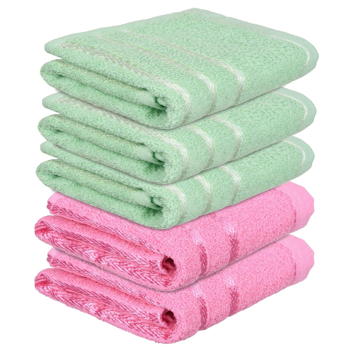 Kuber Industries Face Towel 1000 Gsm | Towels For Daily Use Workout Hand Towel | Lining Design | Pack Of 5 (Green & Pink)