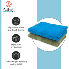 Patpug 100% Indian Ultra Soft Cotton 500 Gsm Highly Absorbent, Fade Resistant, Quick Drying Large Bath Towel (Olive Green & Turquoise Blue)