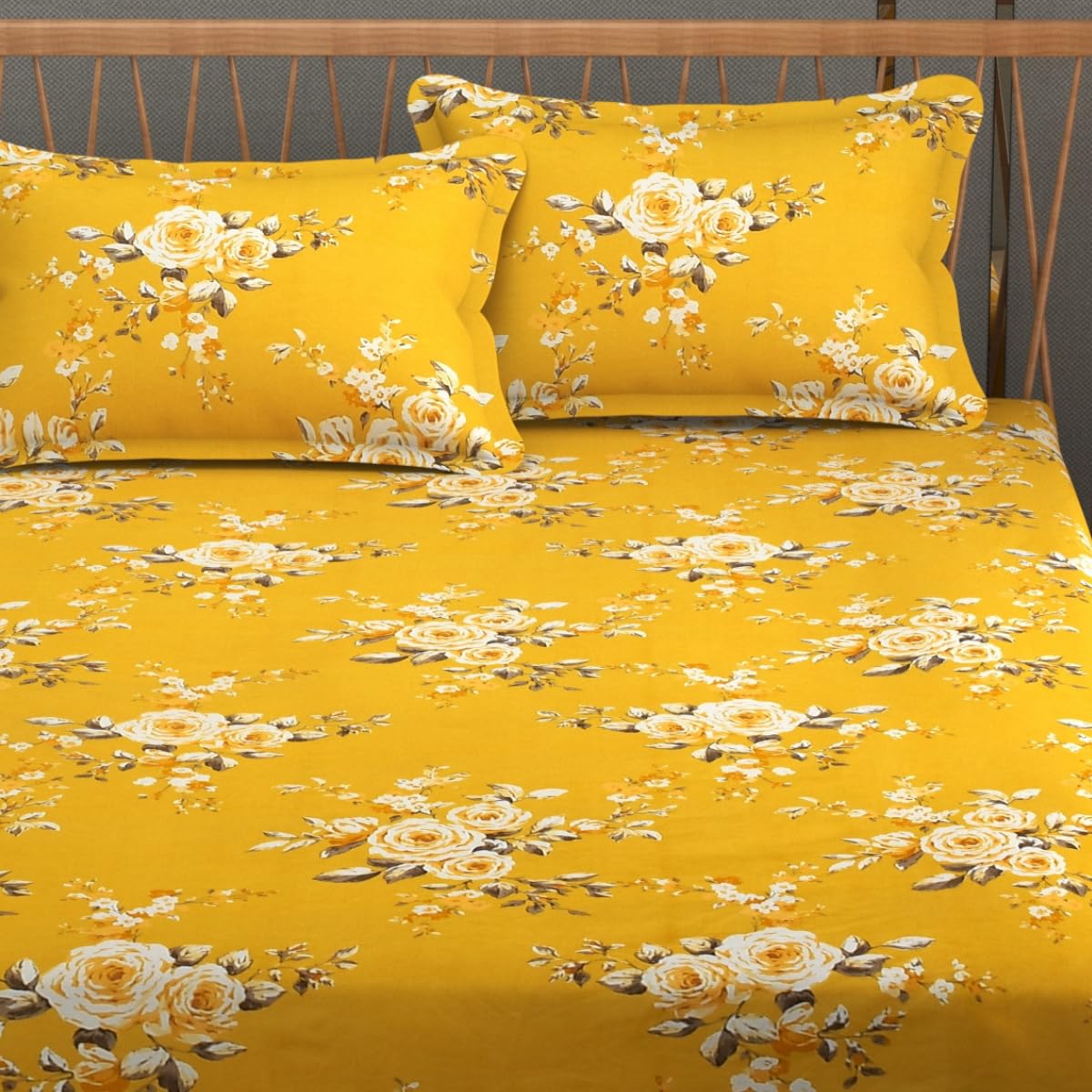 Includes 1 Queen Size Bedsheet With 2 Matching Pillow Covers - 90 X 100 Inches, Yellow | Ideal For Modern Indian Bedrooms, Guest Rooms, & Everyday Home Use