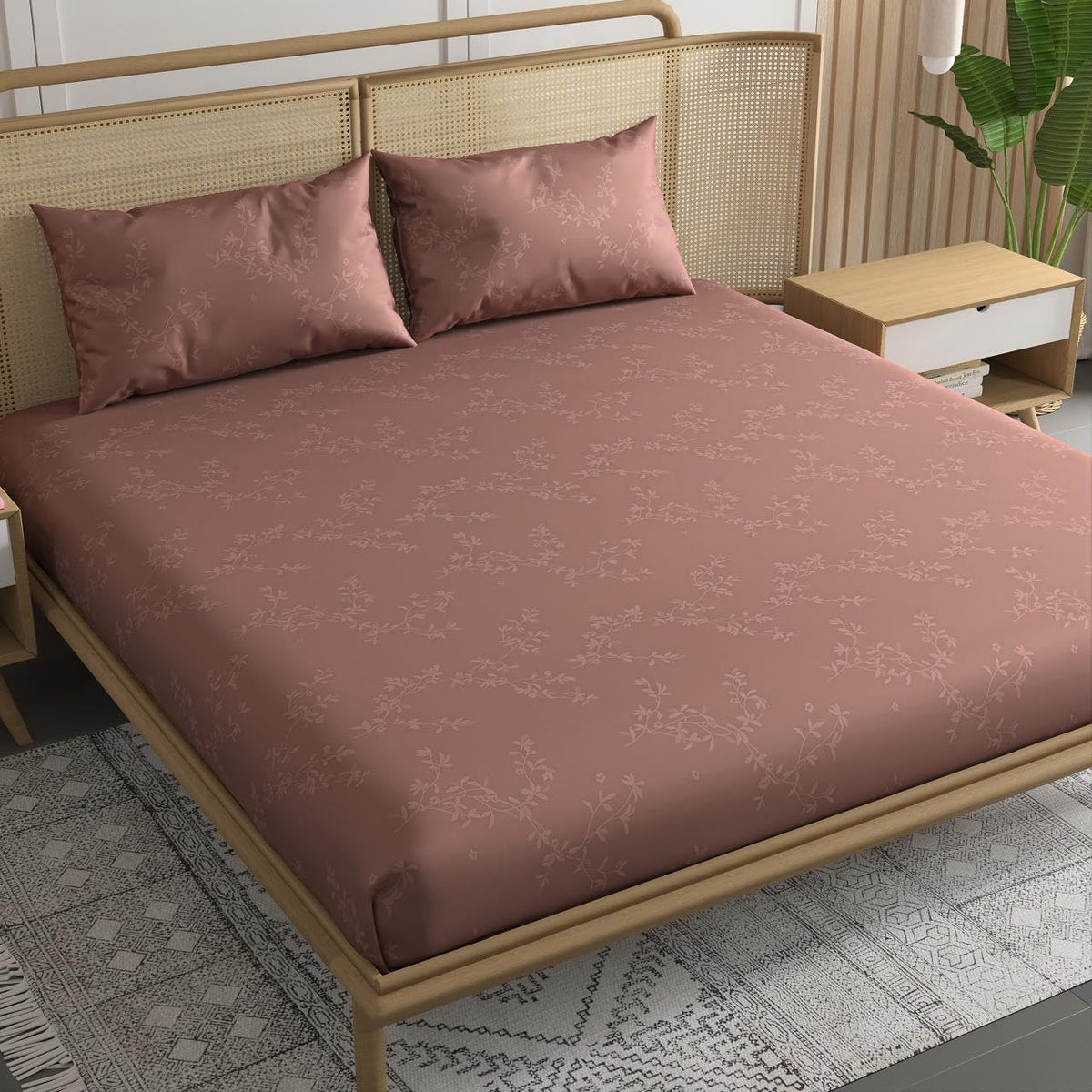100% Cotton Plain King Size Bedsheet With 2 Pillow Covers | 108 X 108 Inches, Dusty Rose | Breathable & Skin Friendly - Soft & Durable For Everyday Use & Bedroom
