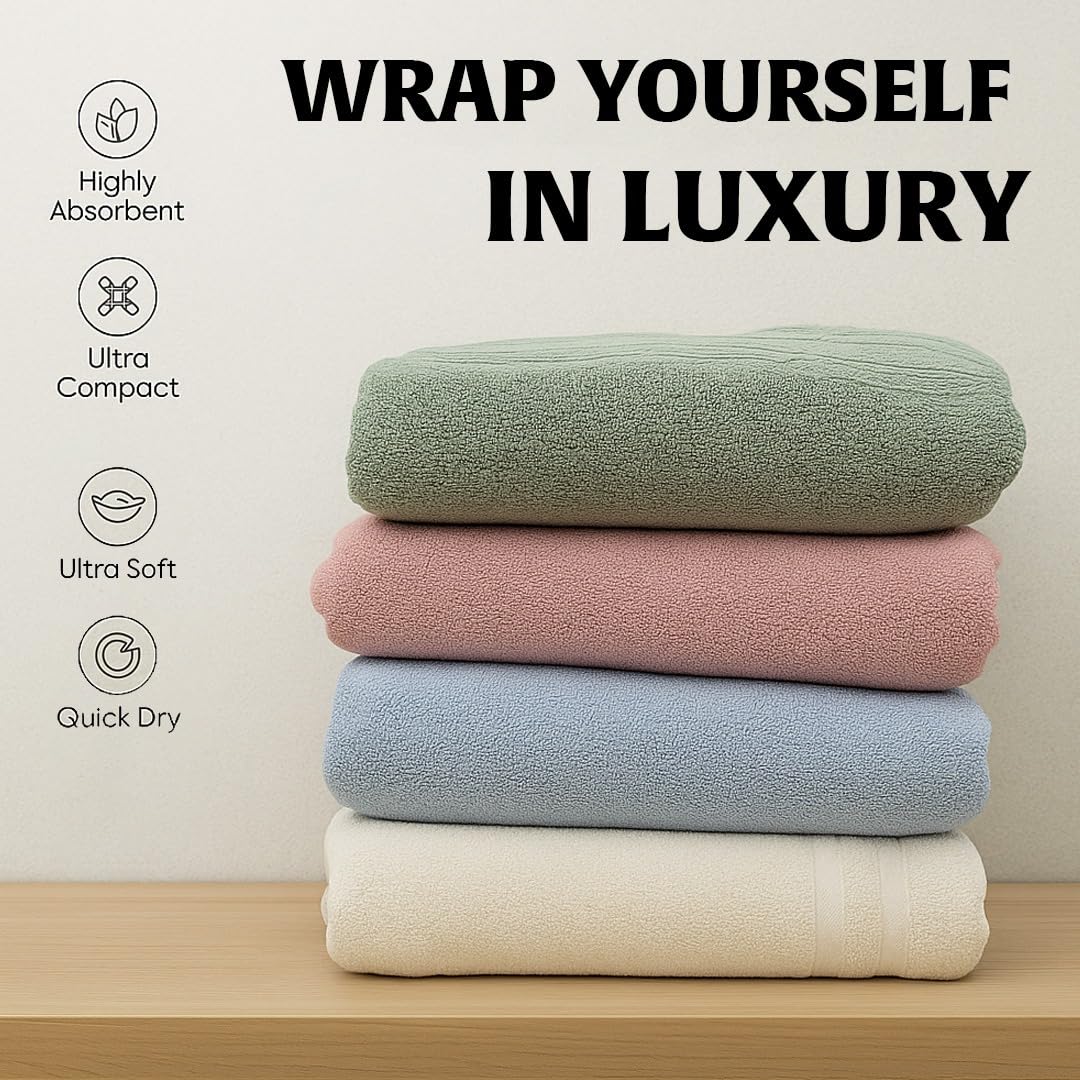 Essencenest Ultra-Soft Bamboo Fiber Bath Towel 450 Gsm, Eco-Friendly, Antibacterial & Antifungal (Cream)