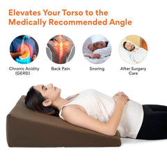 Wedge Pillow Memory Foam For Back Support, Velvet Brown, Large Size - 7 Inch | Wedge Cushion, Acid Reflux, Snoring, Gerd, Leg Elevation, Pregnancy | Removable Cover, Breathable Soft Pillow