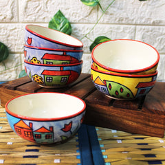 Exotic Panorama Hand Painted Ceramic Dinner Set - 12 Pieces, Multicolor | 6 Dinner Plates + 6 Katori Bowls, 180ml Each Dinnerware Set | Serving For 6, Microwave Safe & Dishwasher Safe