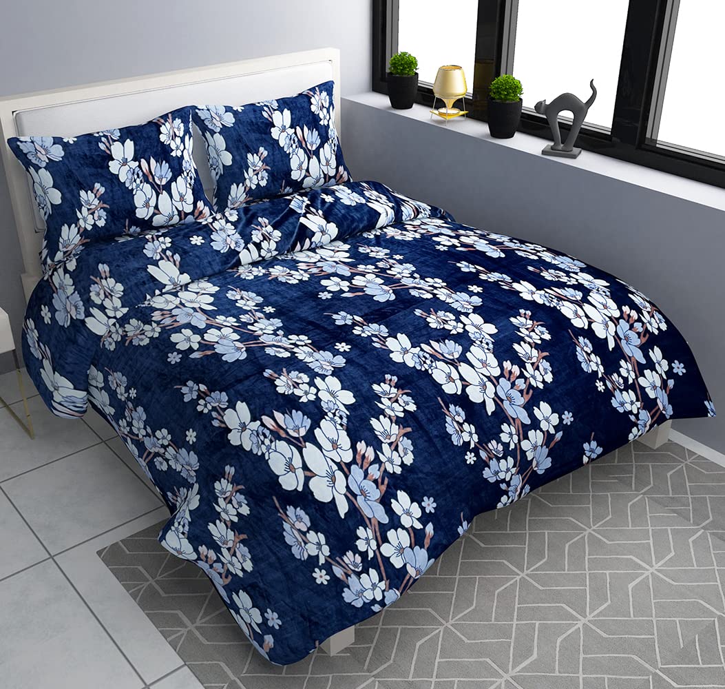 Warm Double Bedsheet For King Size With 2 Pillow Covers | Size 95 X 100 Inches, Navy Blue - Warm Bedsheet For Winter | Ideal Gift For Friends, Family & Relatives
