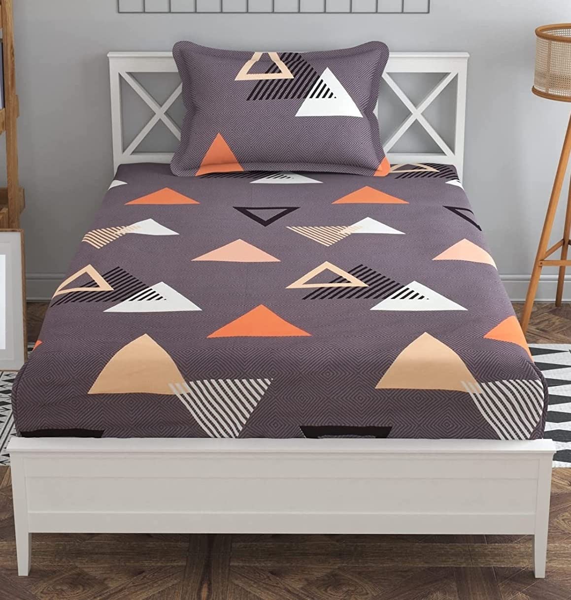 Glace Cotton Single Bedsheet Elastic Fitted With 2 Pillow Cover - 48x78x8 Inches, Brown | Soft Touch To Skin | Perfect Ideal For House, Hotel, Guest House Bedsheet