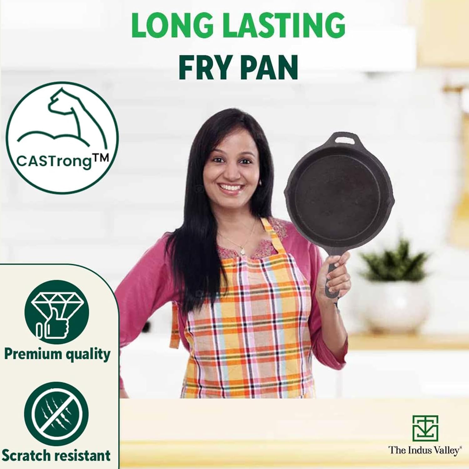 Pre-Seasoned Black Cast Iron Fry Pan Or Skillet With Long Handle - Medium, 25cm, 9.8 Inch,1.6 Ltr, 2.4 Kg | Induction Friendly, Nonstick Fish Fry Pan,100% Pure & Toxin Free, No Chemical Coating