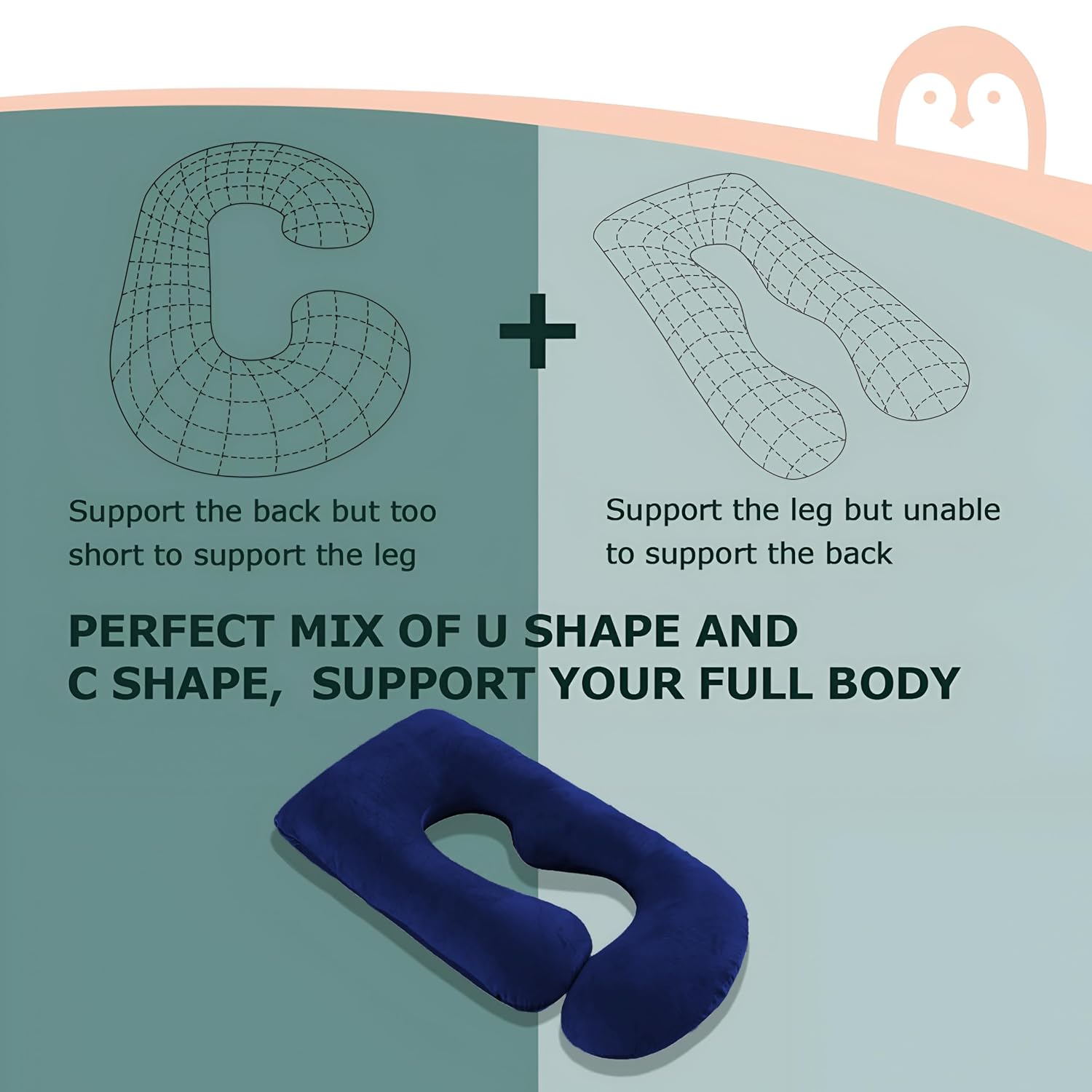 Pregnancy Pillow, Maternity Body Pillow For Sleeping, G Shaped Pillow, Dark Blue - 55 Inch | Full Body Pillow, Lightweight, Foldable, Breathable, Removable Cover, Adjustable Pillow