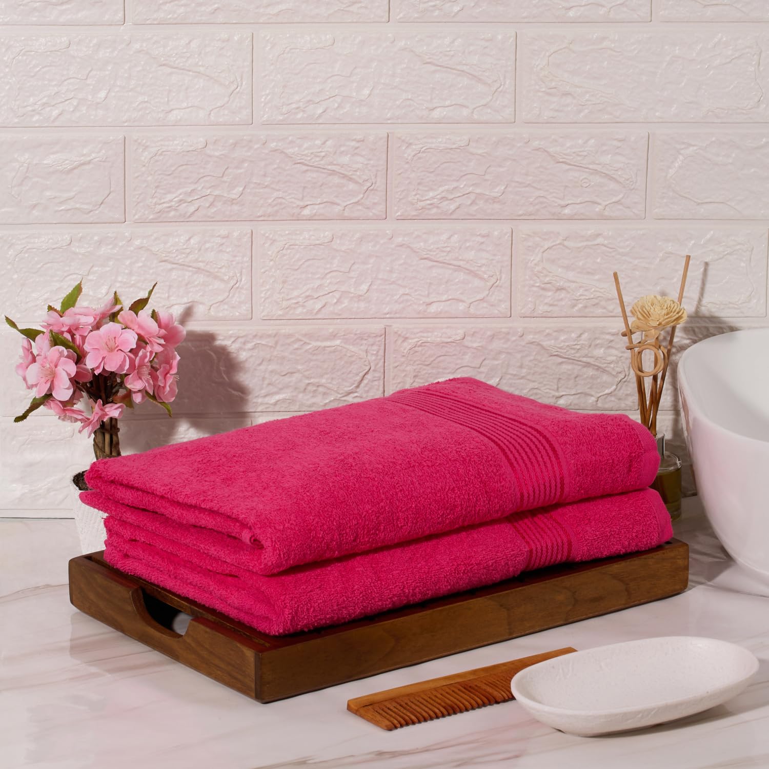 Kopa By Bianca 100% Cotton Soft Terry Towel Bath Towel L D`Ross 900 Gsm | Super Absorbent, Lightweight, Odour Free Bath Towel (Pink) - 2 Pcs