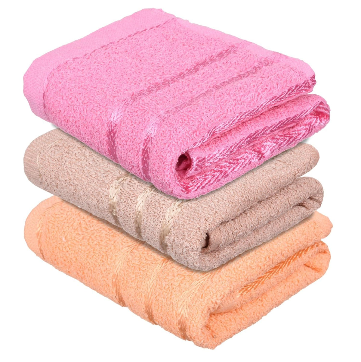 Kuber Industries Cotton Lining Design Face Towel 450 Gsm (Peach-Brown & Pink) -3 Piece