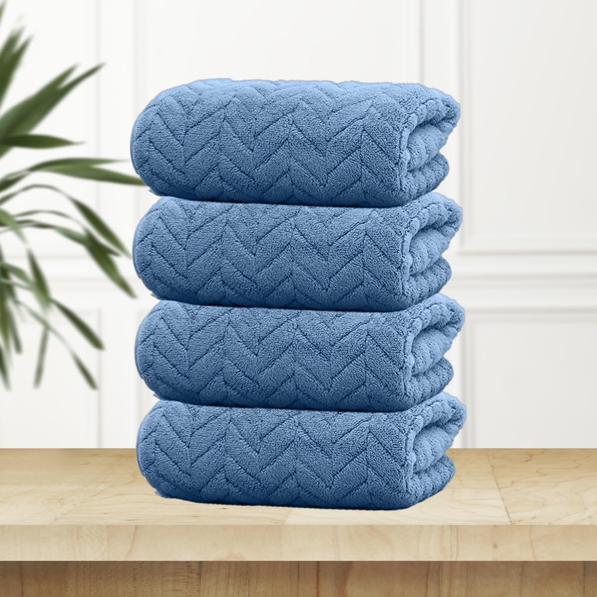 Housse Microfiber Nova Coral Fleece Hand Towel 800 Gsm | Ultra Soft Super Absorbent Towels For Gym, Yoga & Beach (Blue) - Pack Of 4