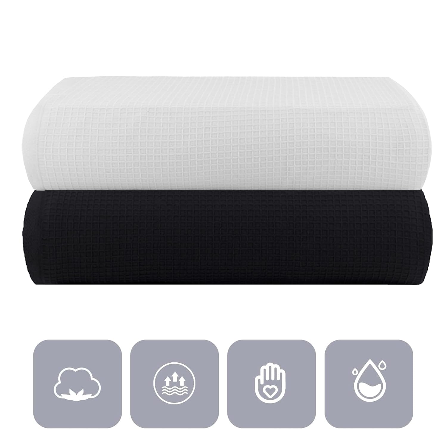 Casa Copenhagen Designed In Denmark Waffle Super Soft 2 Pieces 100% Cotton Large Bath Towel 525 Gsm - Black & White