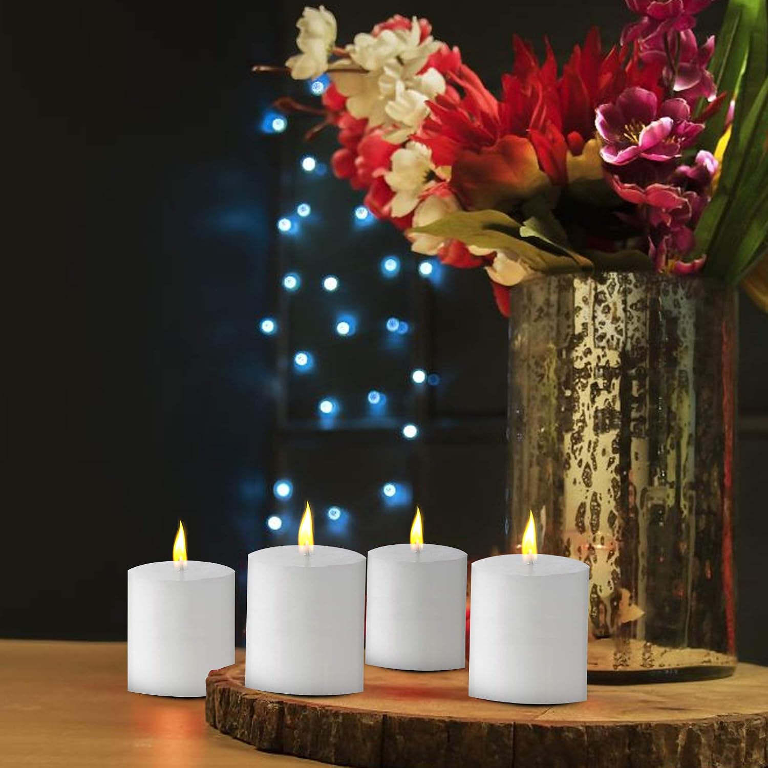 PILLAR CANDLES 3 INCH WHITE UNSCENTED CANDLES | BURNING TIME 35 HOURS | SET OF 6