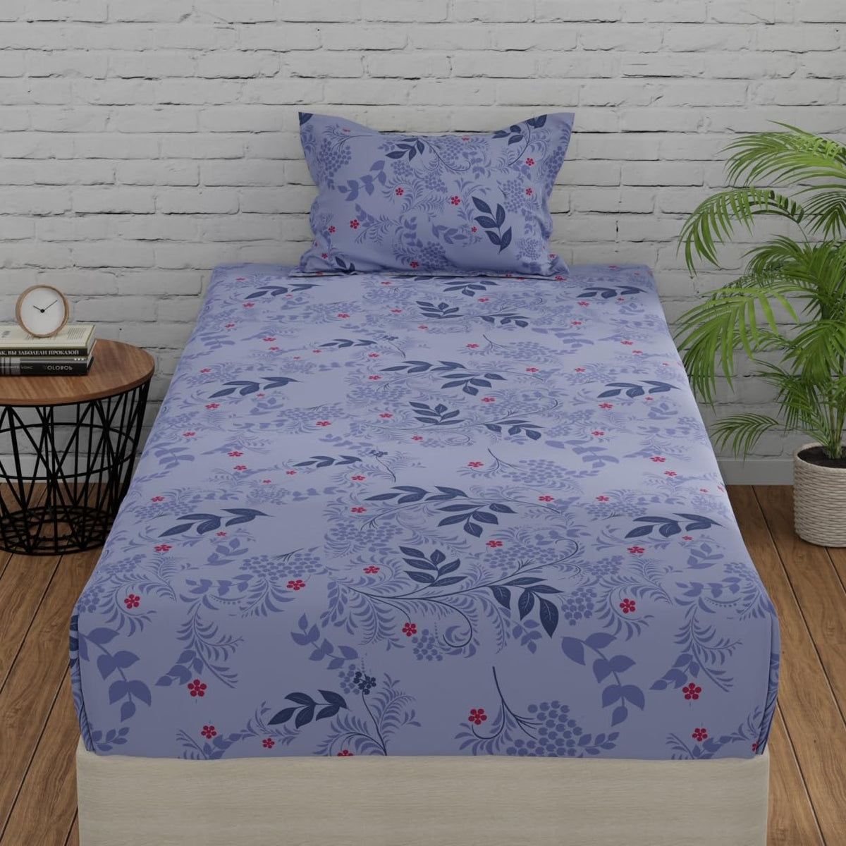 Cotton Single Bedsheets With 1 Pillow Covers - 55 X 88 Inches, Light Purple & Blue | Ideal For House - Bedroom, Guest Room, Perfect Gift For Festivals