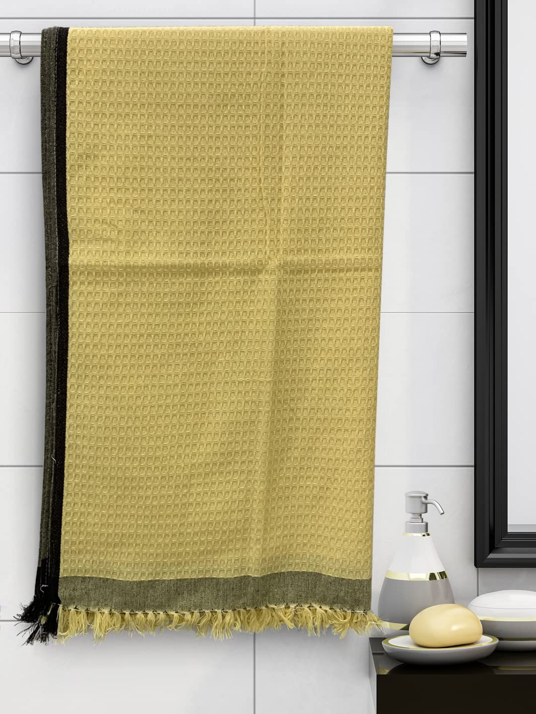 Athom Living Premium Cotton Light Weight Quick-Dry High Absorbent Cotton Bath Towel 250 Gsm, | Waffle Yellow (Pack Of 1)