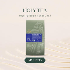 Luxmi Estates Holy Tea Powder - 50gm, 1.7 Ounce, 25 Tea Bags | USDA Certified Organic Tulsi + Ginger Herbal Tea - Caffeine Free Herbal Tea | Immune Support, Relief & Uplift Mood